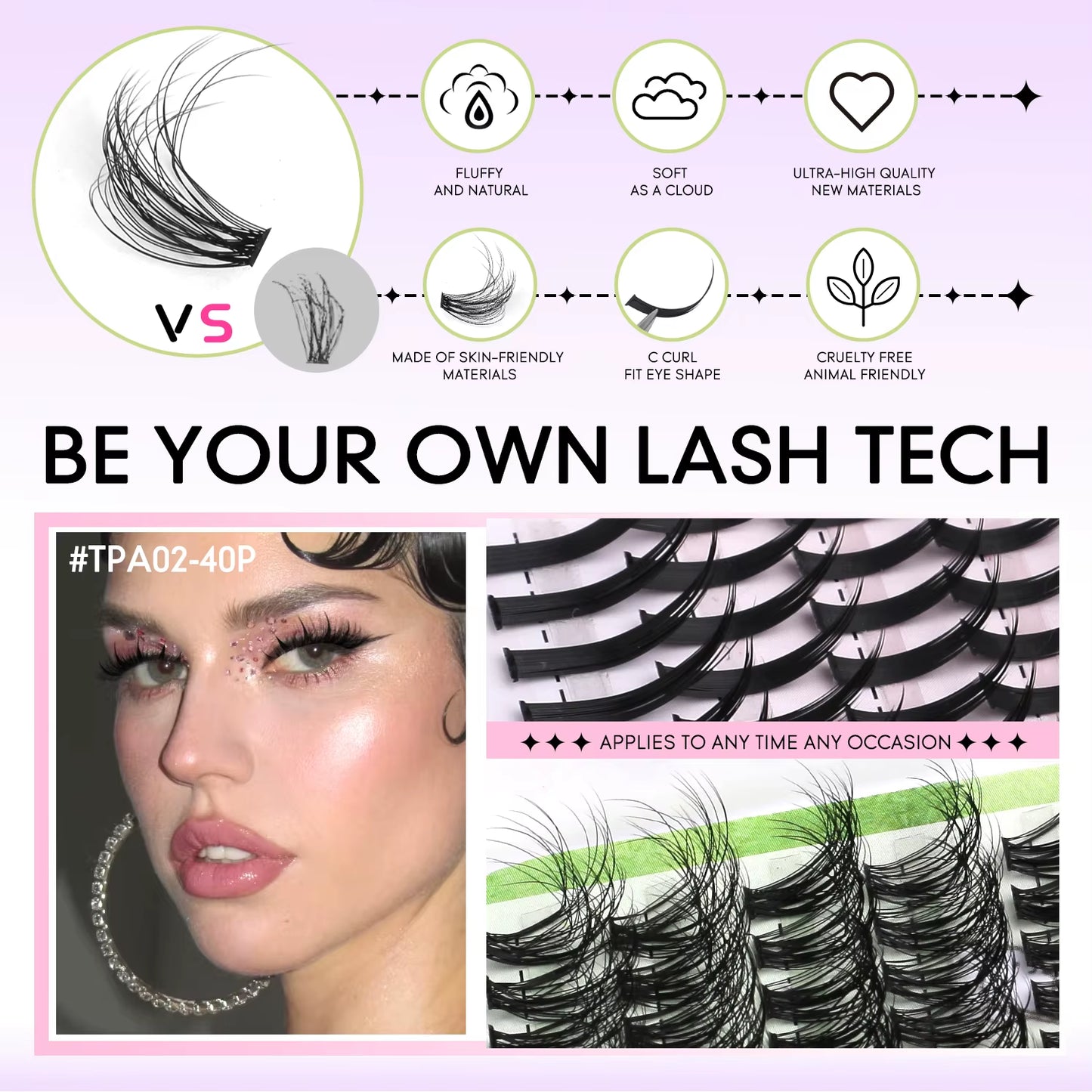 Lash Clusters Kit DIY Manga Cluster Lashes Set Spikes Lashes Cluster Extension Full Set Individual Eyelashes Makeup