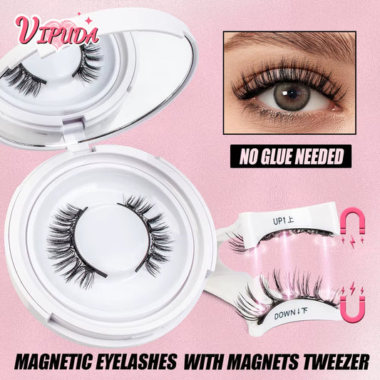 3D Natural Magnetic Eyelashes Kit No Glue Needed Fluffy Reusable Professional 3D Magnetic False Eyelashes