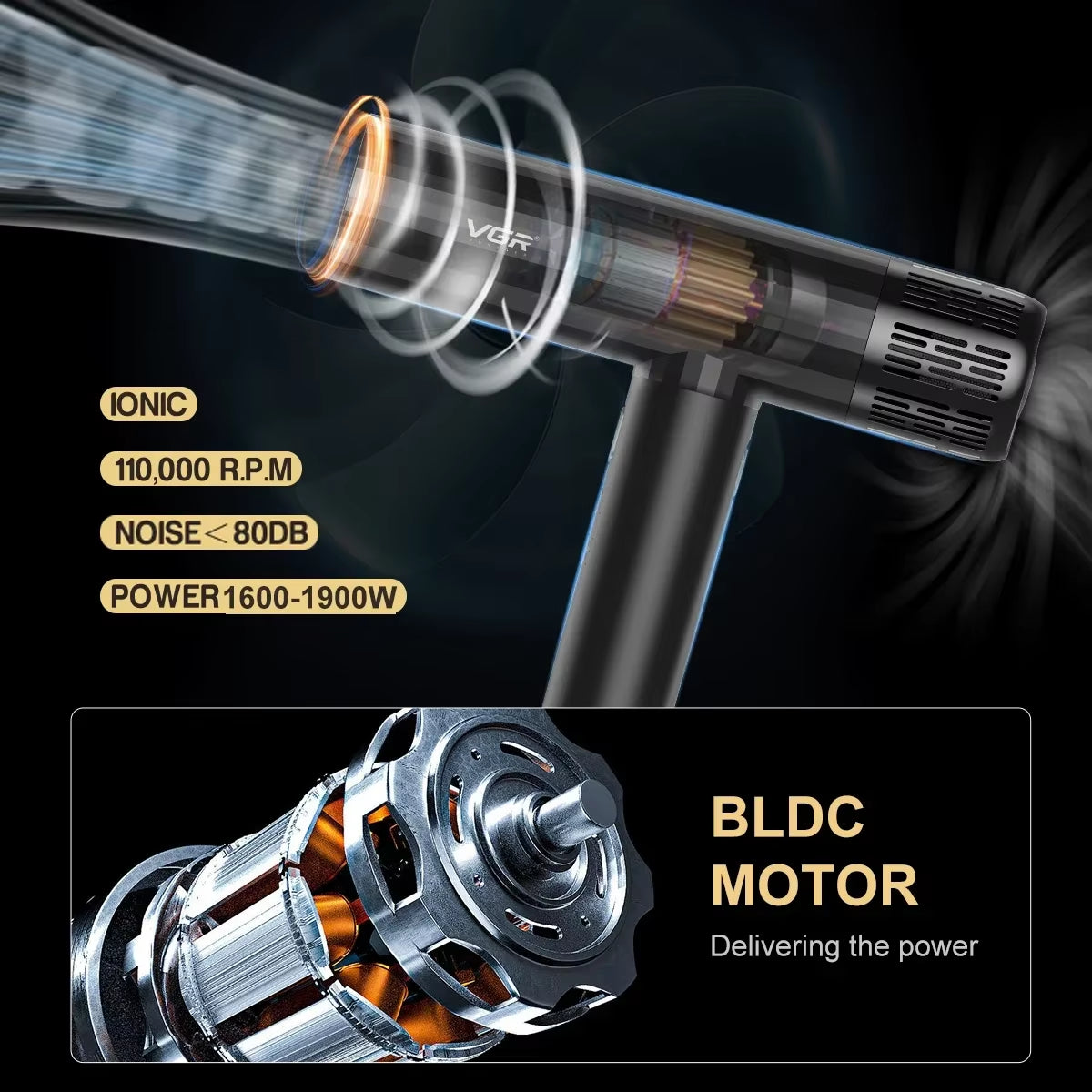 Hair Dryer Professional Air Blower Brushless Motor Hair Dryer Machine 110000 RPM Hair Dryer Negative Ion Barber Salon V-427