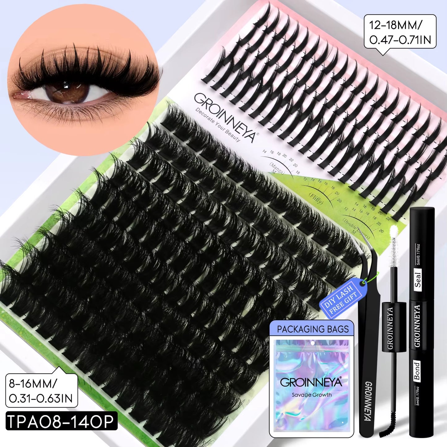 Lash Clusters Kit DIY Manga Cluster Lashes Set Spikes Lashes Cluster Extension Full Set Individual Eyelashes Makeup