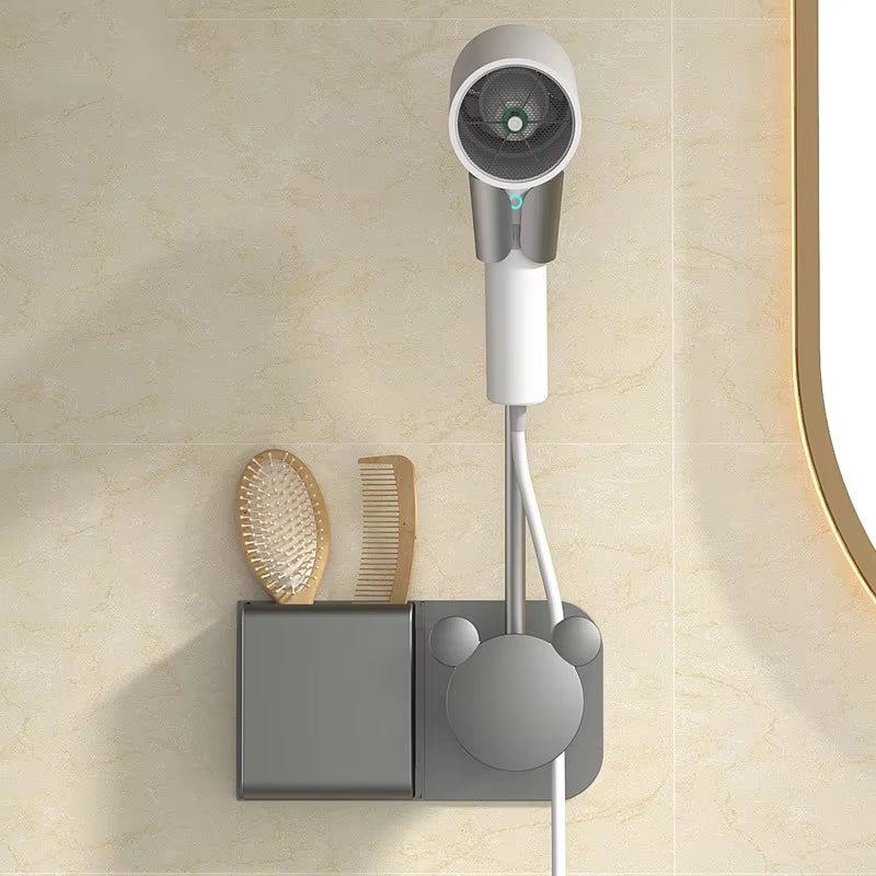Hair Dryer Holder Bathroom Wall-Mounted Hairdryer Storage Rack Free Hands Multifunction Adjustable Comb Hair Dryer Organizer