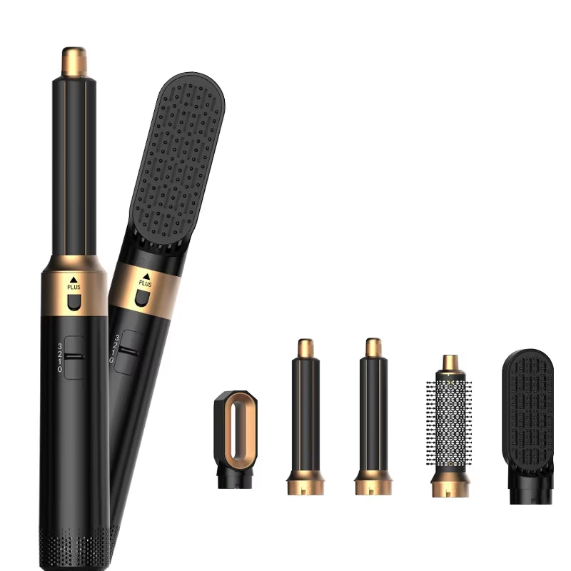 Hot Air Brush 5 in 1 Hair Dryer Set, Straightener Curler Styler Comb, Travel-Friendly Ionic Blow Dryer Brush