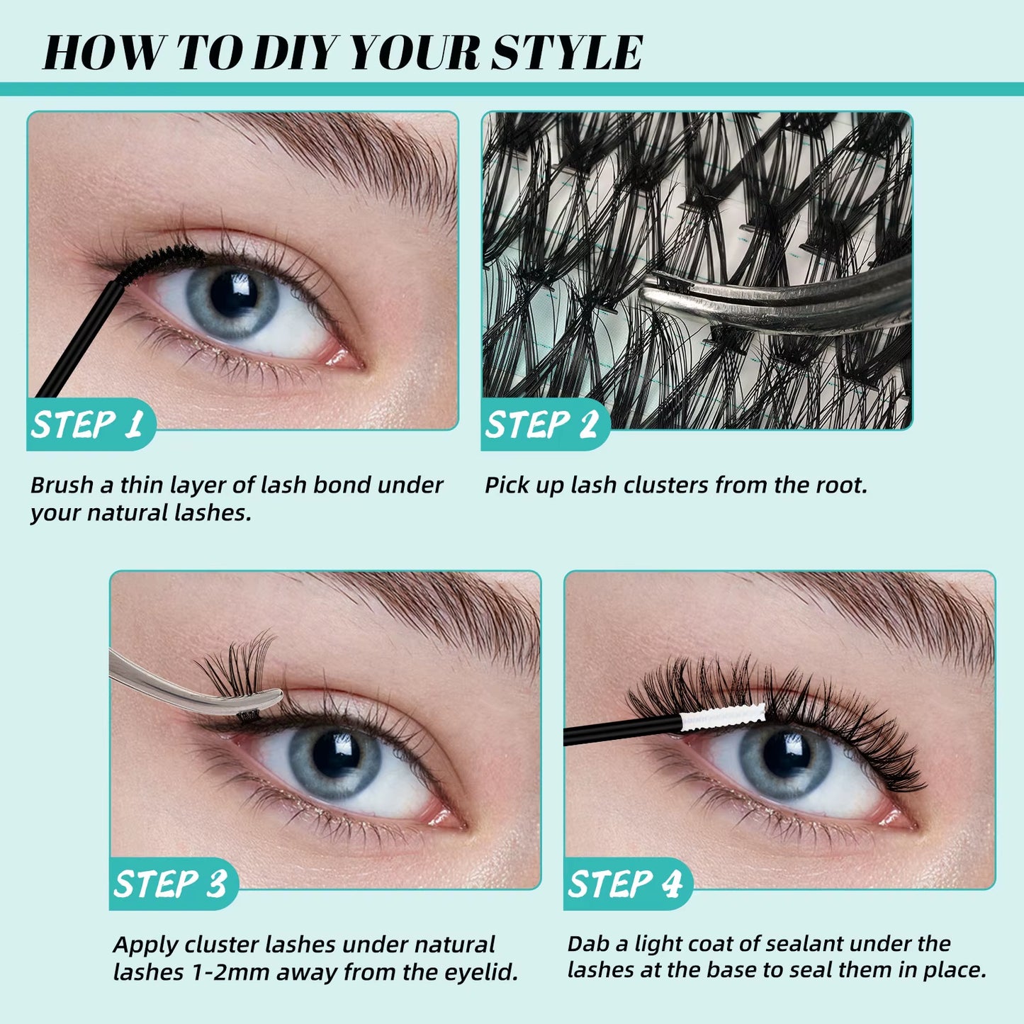 AMZGIRL LASH DIY Eyelashes Kit 320Pcs Cluster Lashes 30D+40D Waterproof Bond and Seal with Remover Tweezer Premade Fan Lashes