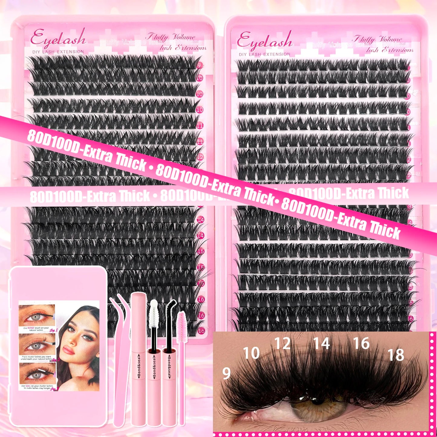 DIY Lash Extension Kit 720Pcs Lash Clusters Individual Eyelashes Kit with Lash Bond and Seal Wispy Natural Mange Lashes