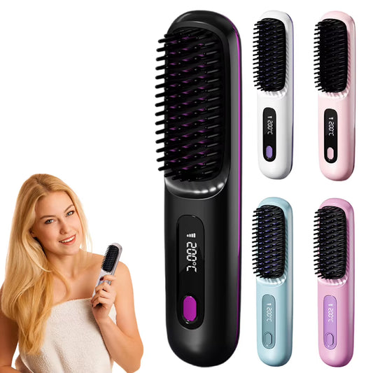 Cordless Hair Straightener Portable Straightener Brush Anti-Scald Negative Ions Hair Straightener Rechargeable for Home Travel