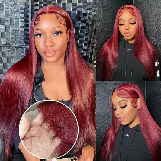 36 Inch 99J Burgundy Lace Front Wigs Human Hair 13X6 Straight Lace Front Wigs Pre Plucked for Women 180% Density Straight Wigs