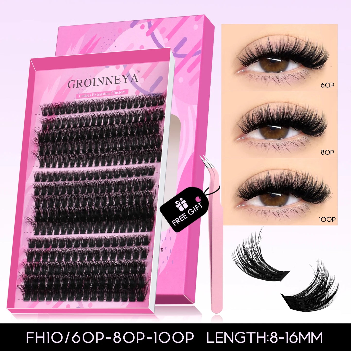 DIY Eyelashes Cluster Lashes Kit Extensions Premade Volume Eyelash Extension with Eyelash Tweezers Fake Eyelashes