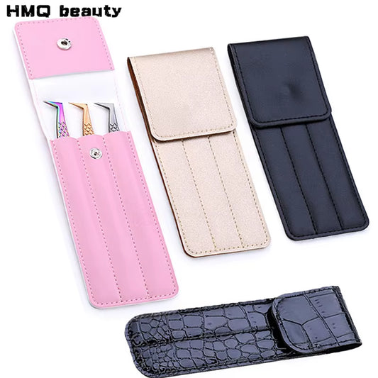 Eyelash Extension Special Tweezers Leather Case Professional Storage Bag for Tweezers Eyelashes Kit Portable Safe Makeup Tools