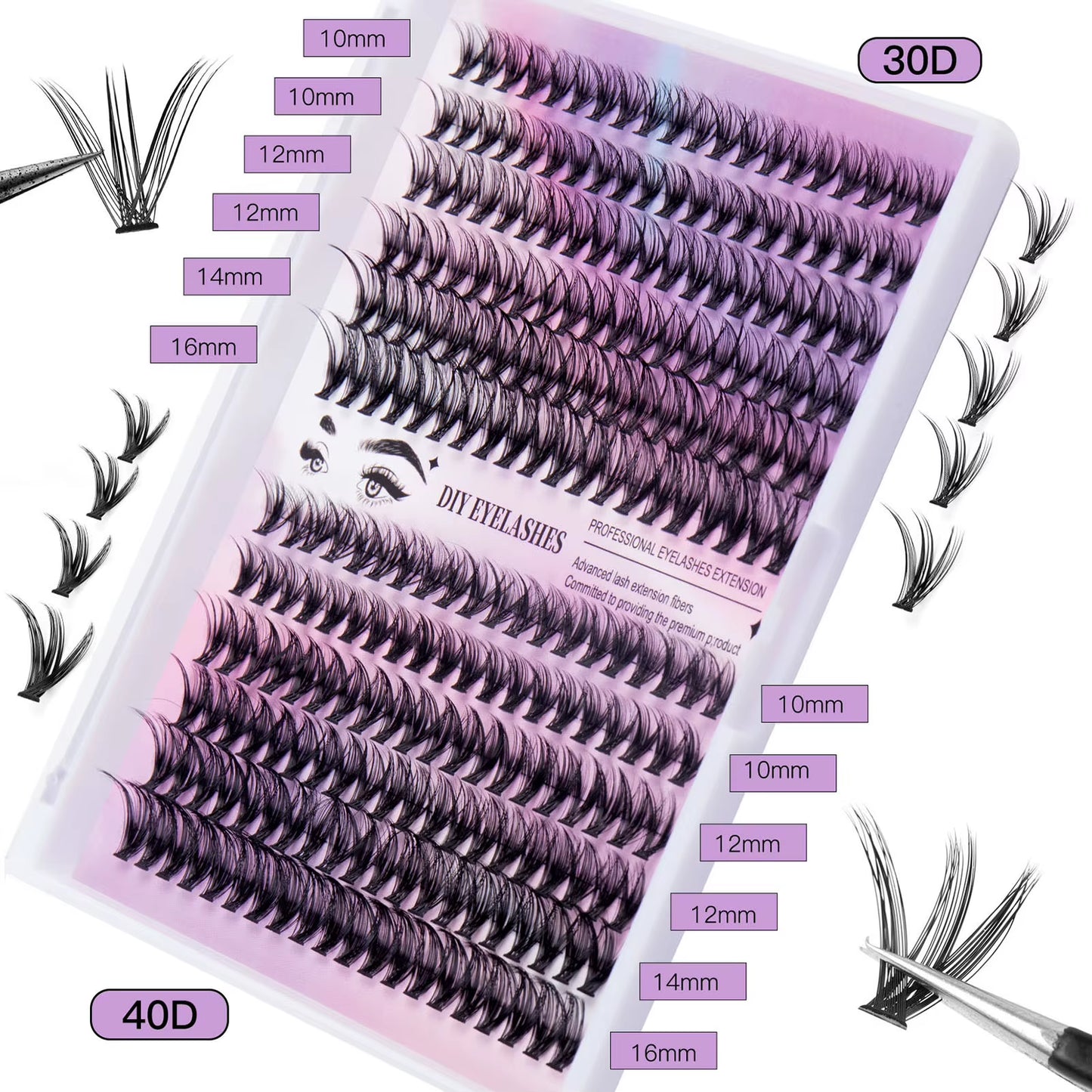30D 40D False Eyelashes Bond and Seal Lash Glue Professional Soft Natural Cluster Lash Extension Tools Kit for Women Make Up