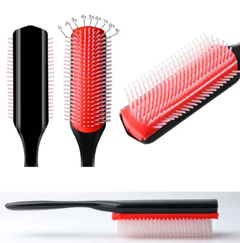 9 Rows Detangling Deman Hair Brush Scalp Massage Hairbrush Styling Salon Hairdressing Women Straight Curly Hair Products Comb