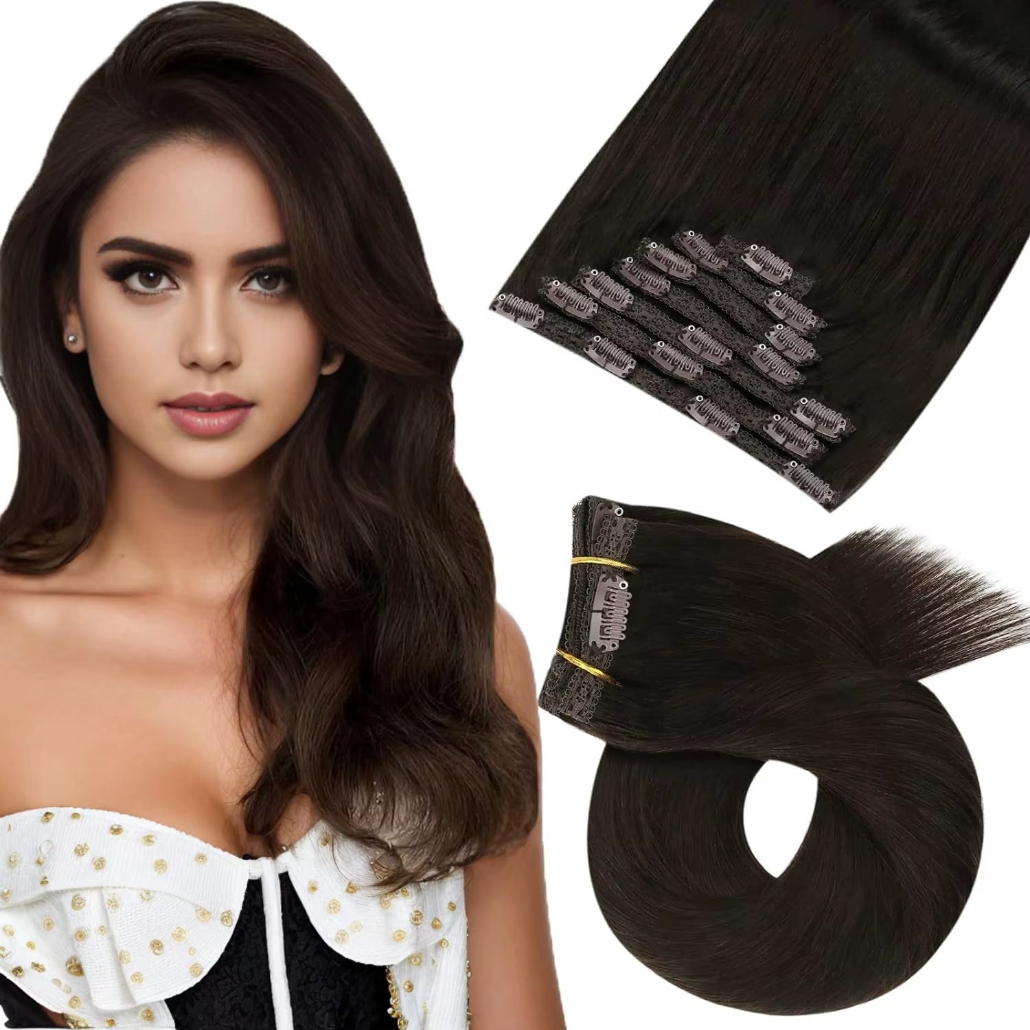 [Hot Sale]  Clip in Hair Extensions Real Natural Hair Remy Straight Set 5&7 Pcs Brazilian Clip in Human Hair Extensions