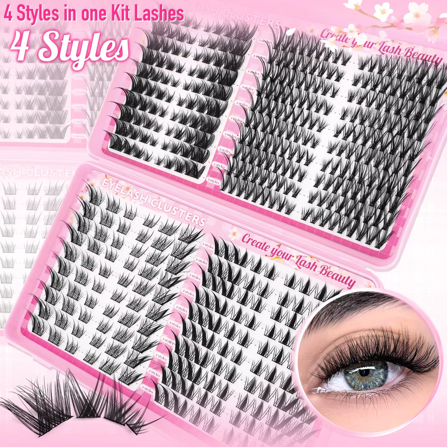 Mixed Length Individual False Eyelashes Kit, Natural Look Eyelash Extensions with Lash Applicators