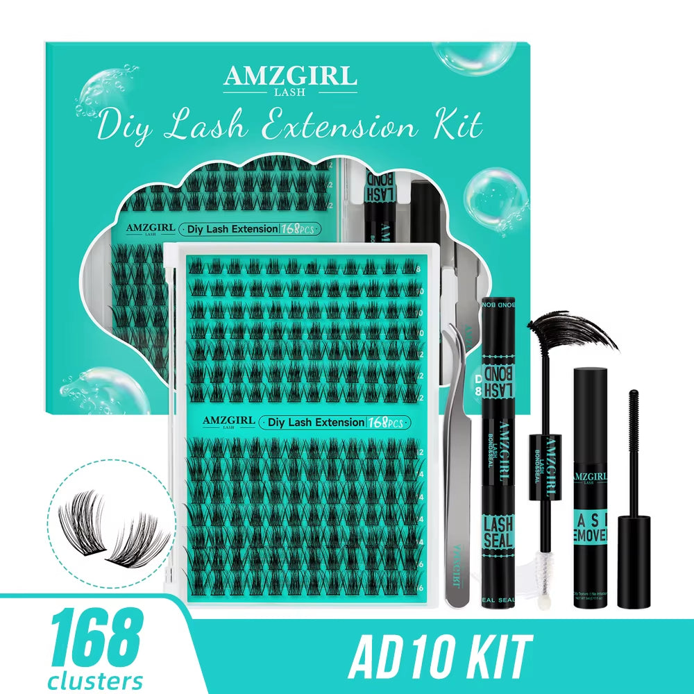 AMZGIRL LASH DIY Eyelashes Kit 320Pcs Cluster Lashes 30D+40D Waterproof Bond and Seal with Remover Tweezer Premade Fan Lashes