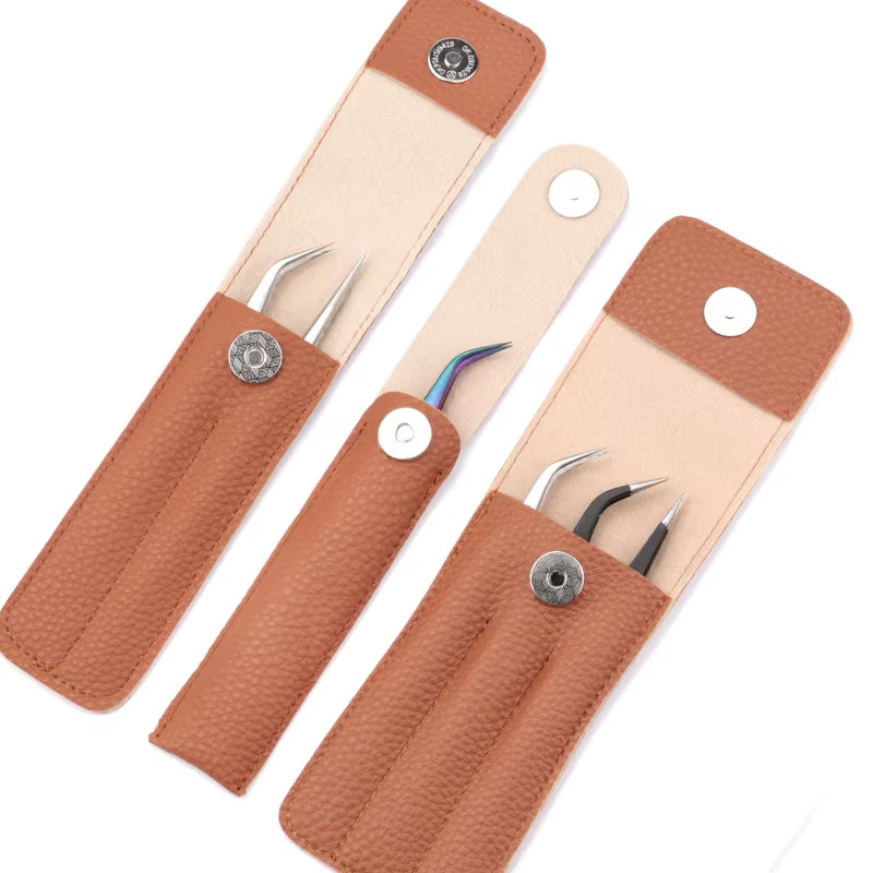 Eyelash Extension Special Tweezers Leather Case Professional Storage Bag for Tweezers Eyelashes Kit Portable Safe Makeup Tools
