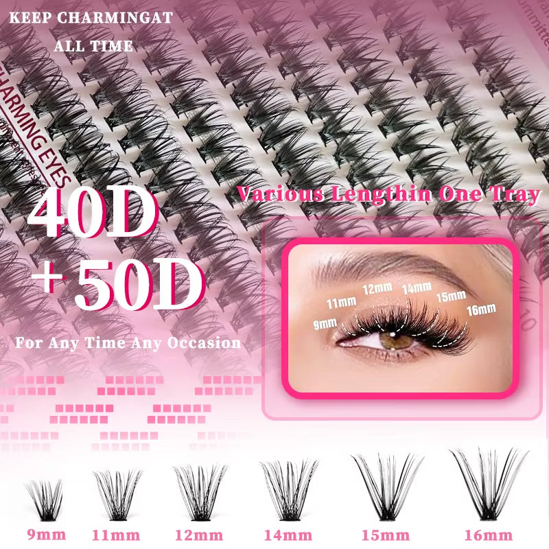 Lash Extension Kit Curl Eyelash Extension Cluster Lashes Individual Eyelashes Extension Eyelashes Makeup False Eyelashes 9-16Mm