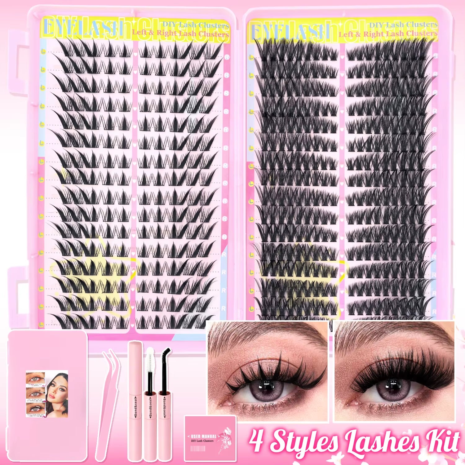 Mixed Length Individual False Eyelashes Kit, Natural Look Eyelash Extensions with Lash Applicators