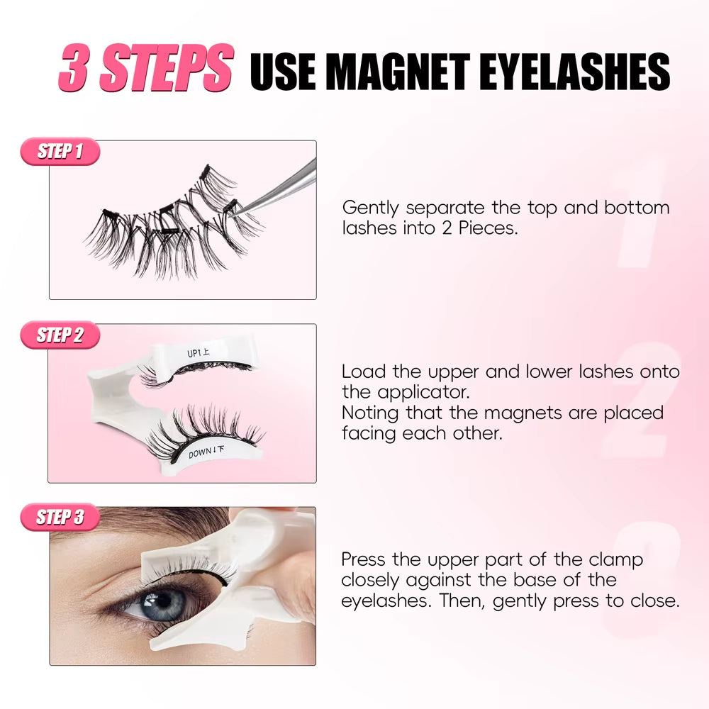 3D Natural Magnetic Eyelashes Kit No Glue Needed Fluffy Reusable Professional 3D Magnetic False Eyelashes