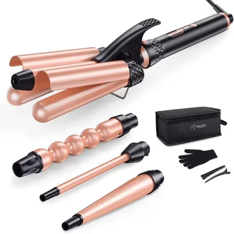 Curling Iron 4 in 1 Hair Crimper Wand Set 3 Barrel Hair Waver with LED Temperature Control