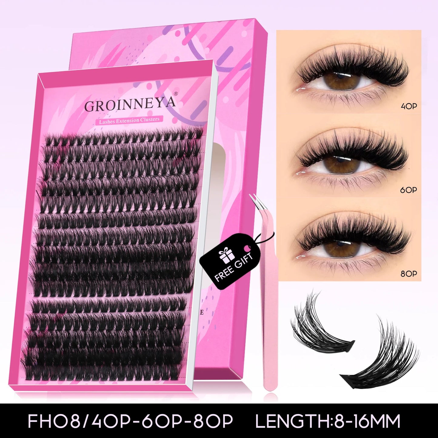 DIY Eyelashes Cluster Lashes Kit Extensions Premade Volume Eyelash Extension with Eyelash Tweezers Fake Eyelashes