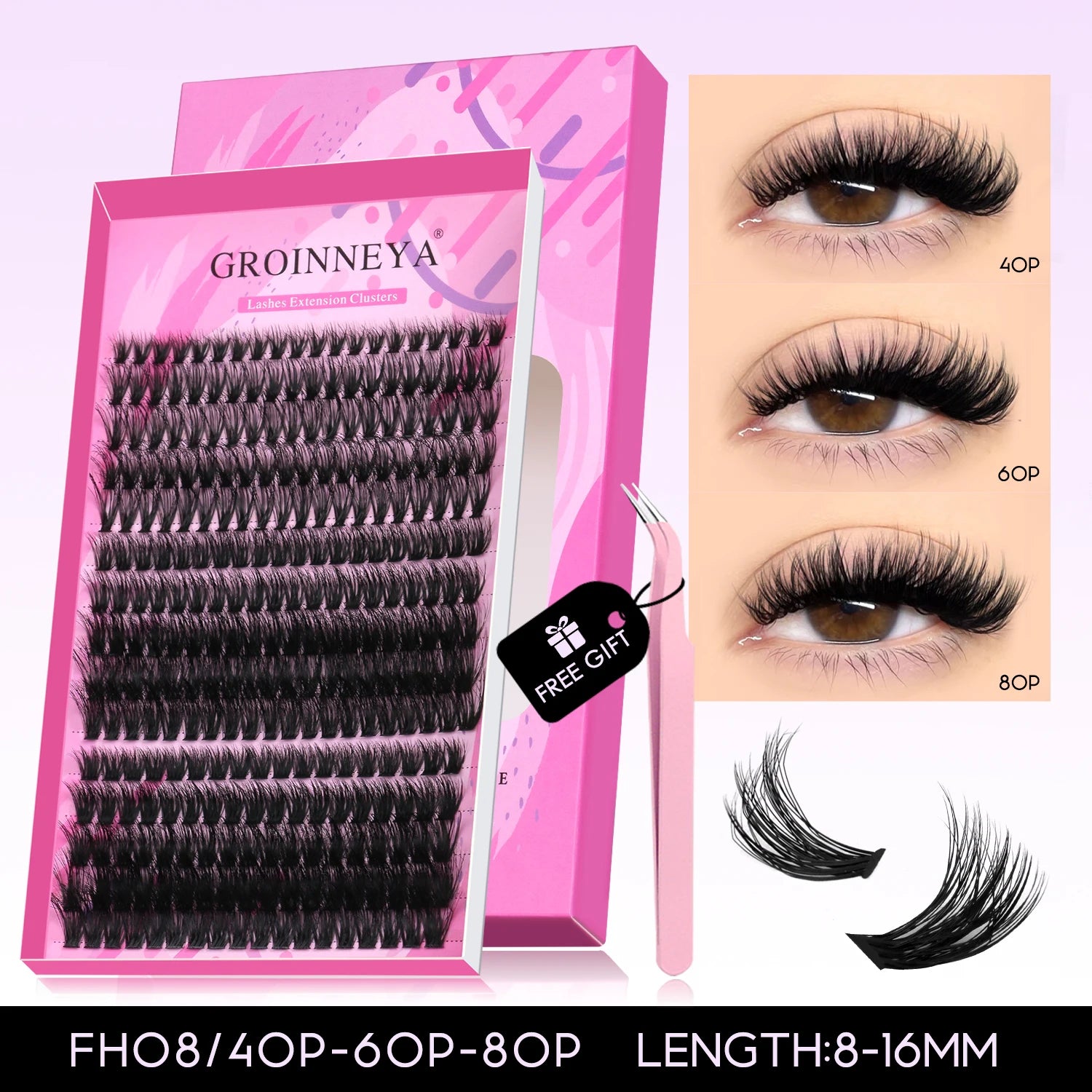 DIY Eyelashes Cluster Lashes Kit Extensions Premade Volume Eyelash Extension with Eyelash Tweezers Fake Eyelashes