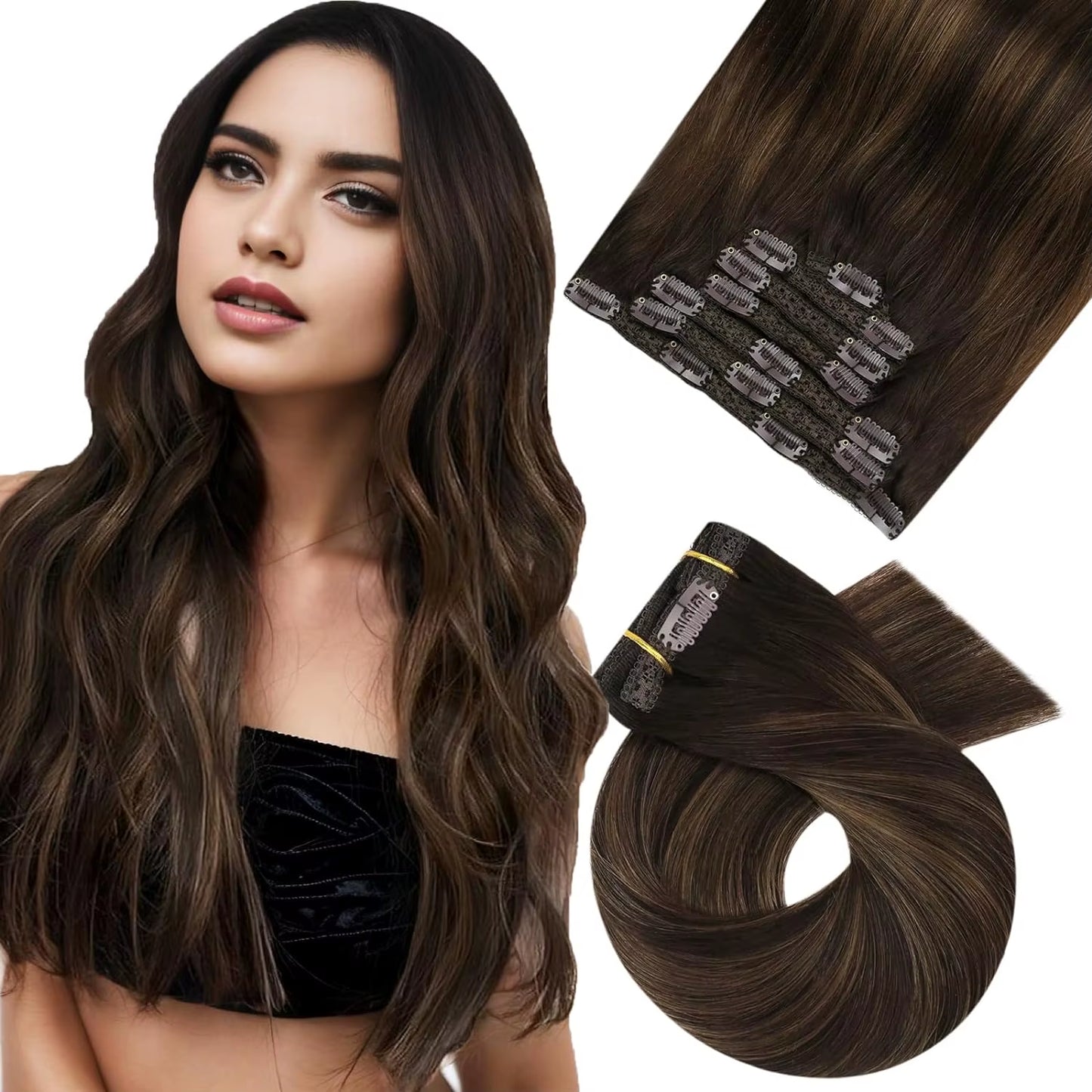 [Hot Sale]  Clip in Hair Extensions Real Natural Hair Remy Straight Set 5&7 Pcs Brazilian Clip in Human Hair Extensions
