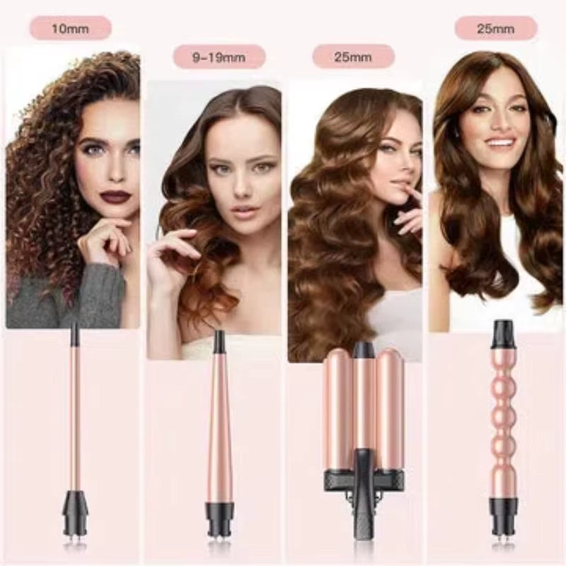 Curling Iron 4 in 1 Hair Crimper Wand Set 3 Barrel Hair Waver with LED Temperature Control