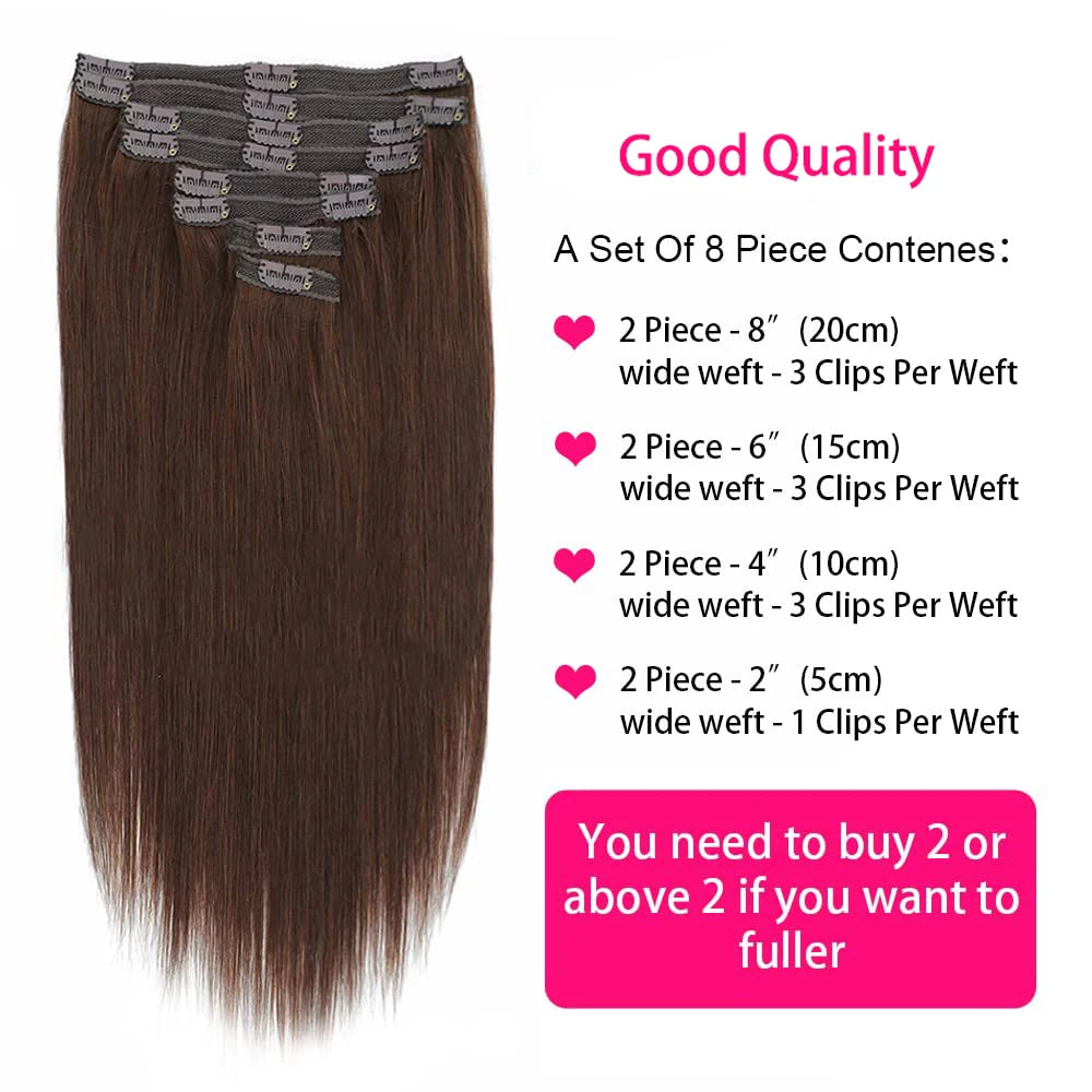 Clip in Hair Extensions #4 Brown Hair Real Human Hair Double Weft 8Pcs Hair Extensions Clip Ins Straight Human Hair for Woman