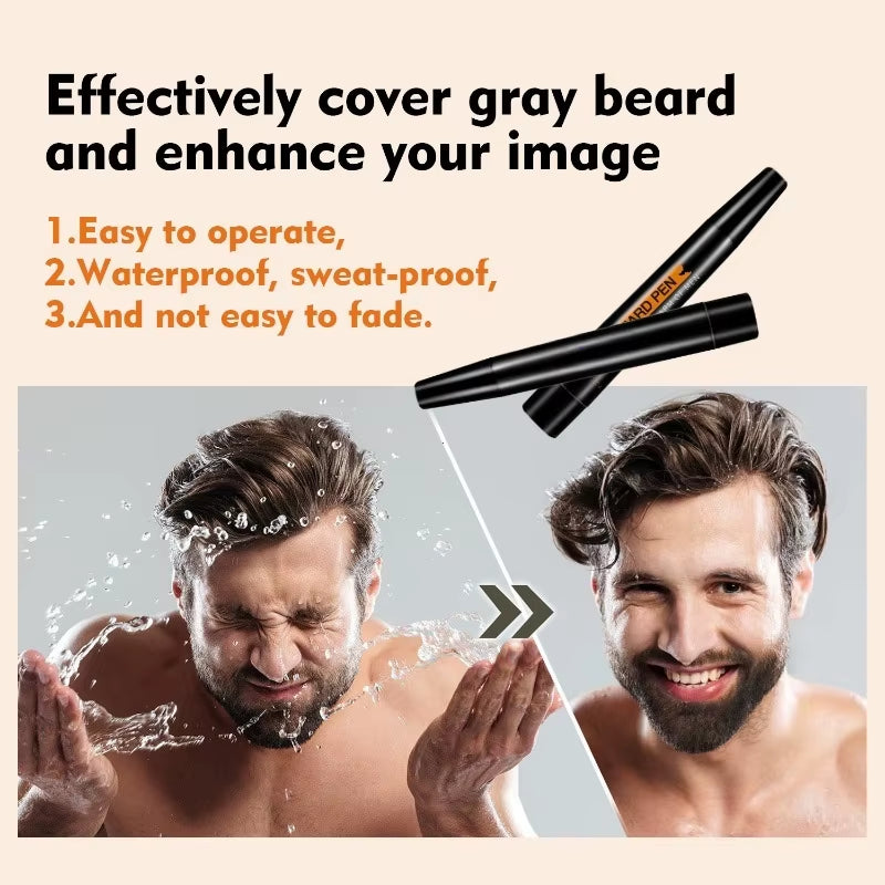 Waterproof Beard Pen Man Moustache Coloring Shaping Tools Thicker Longer Fuller Beard Eyebrows Hair Filling Pen Black Hair Care