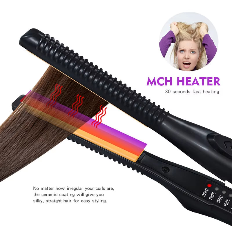 2 in 1 Hair Straightener Hair Curler Professional Ceramic Flat Iron for Short Hair Women and Men Beard Straightener