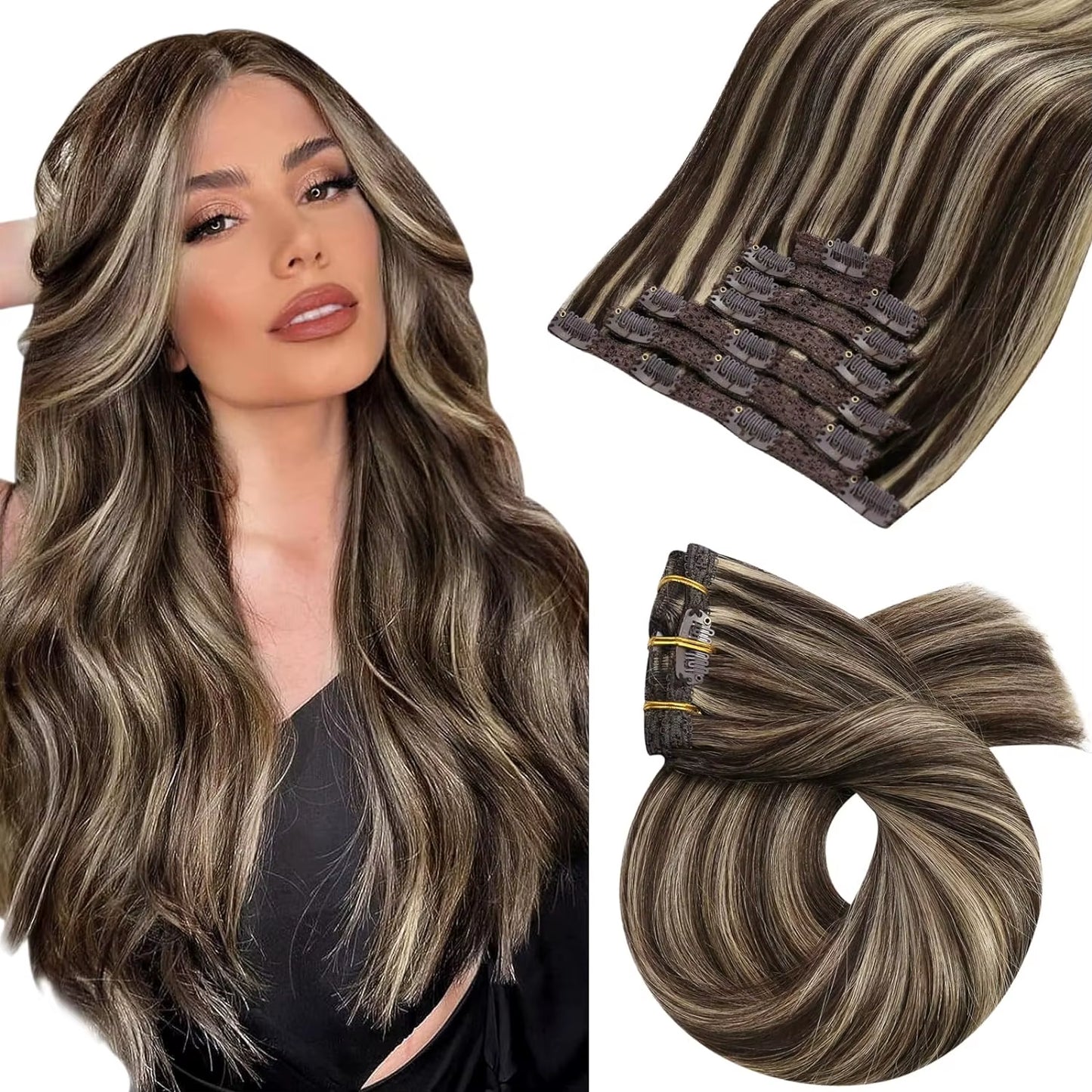 [Hot Sale]  Clip in Hair Extensions Real Natural Hair Remy Straight Set 5&7 Pcs Brazilian Clip in Human Hair Extensions