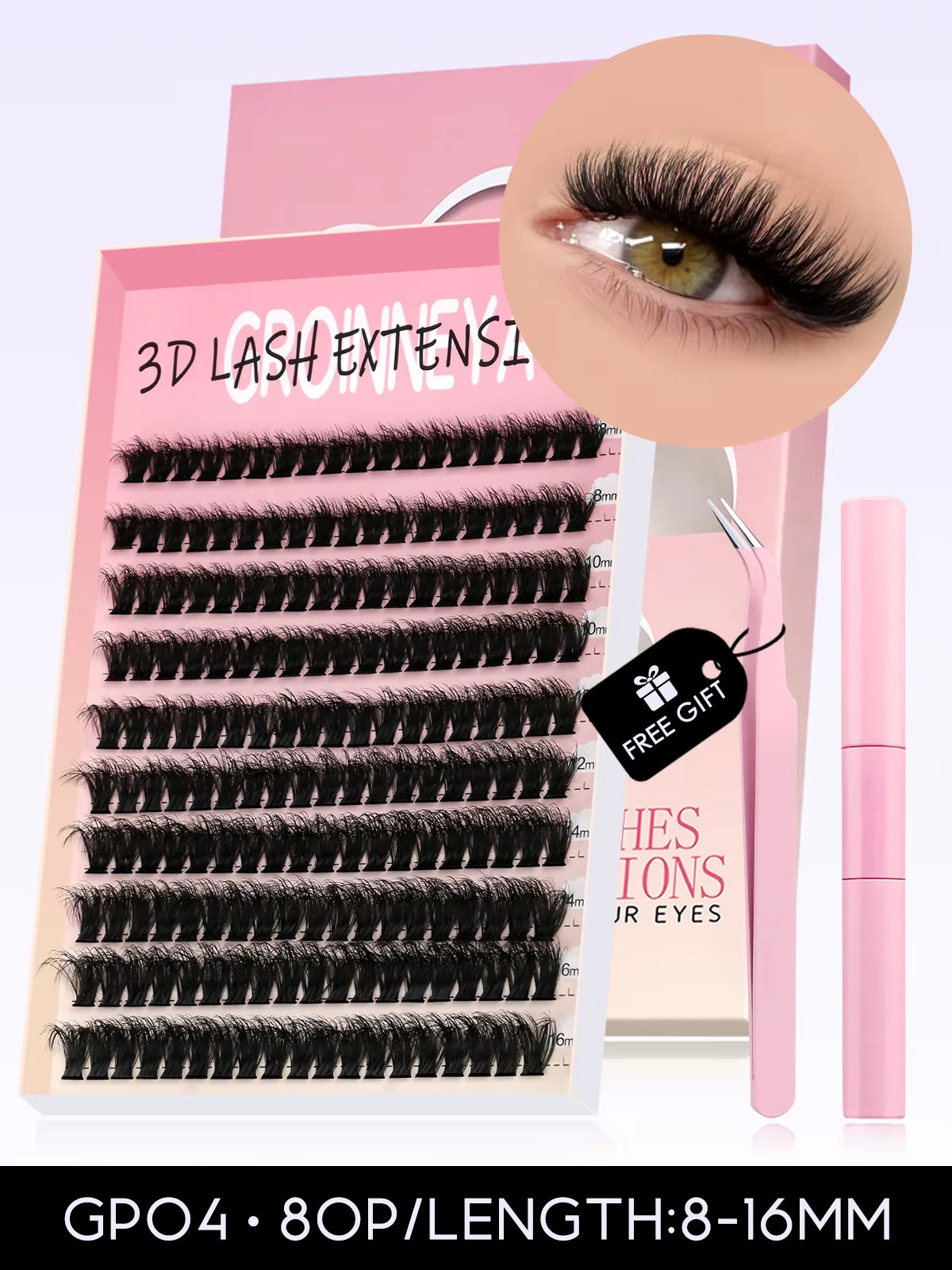 DIY Lash Kit 10-18Mm Manga Lashes Mixed Tray Lash Clusters Individual Eyelashes Kit with Lash Bond DIY Lashes