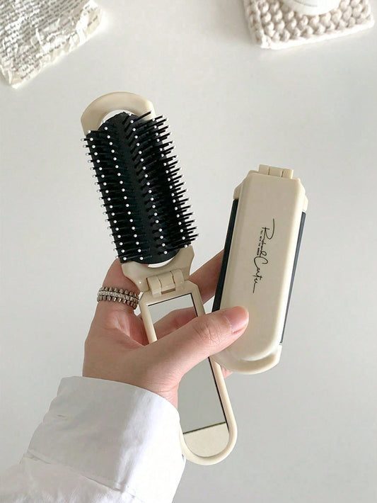 X Milania 1Pc Foldable Comb - Cream Color, Portable with Built-In Mirror,Hair Brush,Comb,Hair Tools,Hair Products and Accessories for Barber Salon Beauty Travel Essentials,Back to School,Travel Holiday Essentials,Hair Accessories for Women