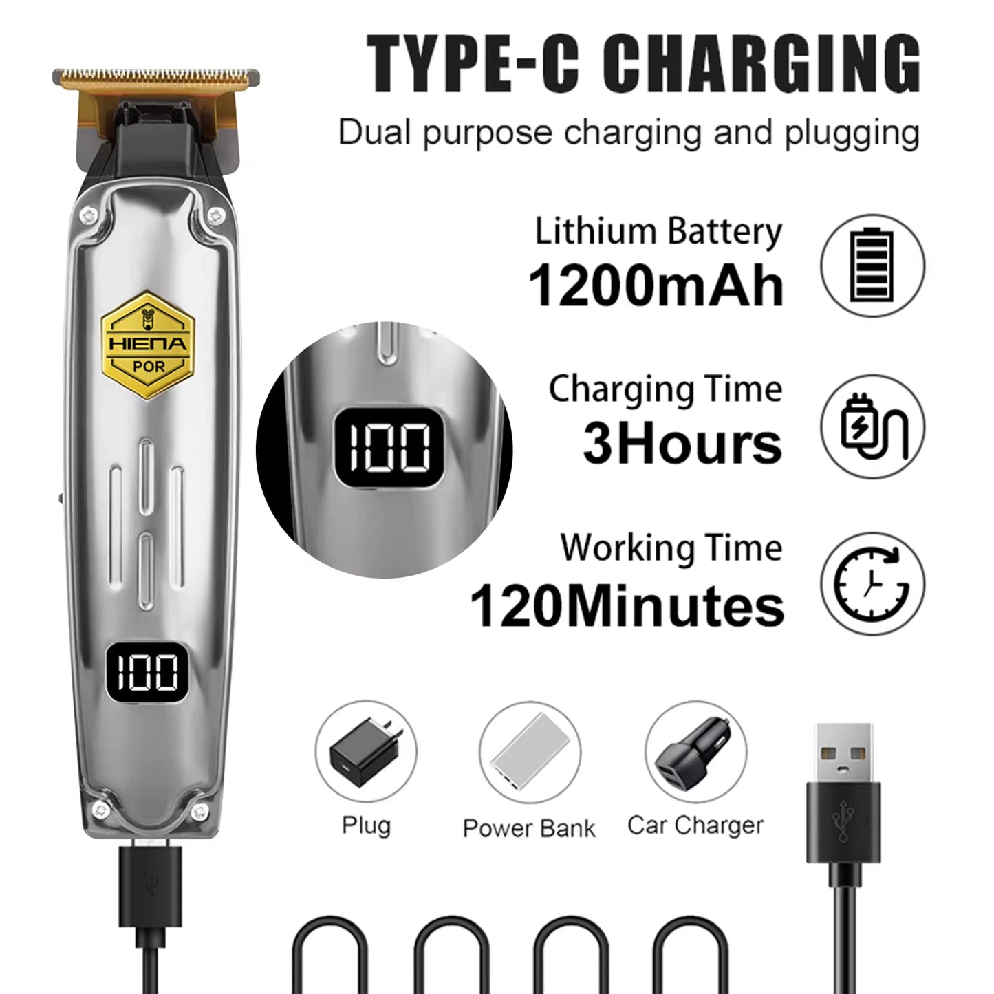 HYN Electric Hair Clipper Smart Digital Display Hair Beard Shaver Professional Hairdressing Carving Hair Cutting Machine
