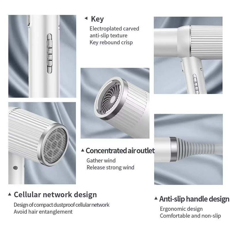Professional High Speed Hair Dryer, 1 Box Low Noise Hair Dryer with Magnetic Diffuser & Nozzle, Foldable Hair Dryer for Home