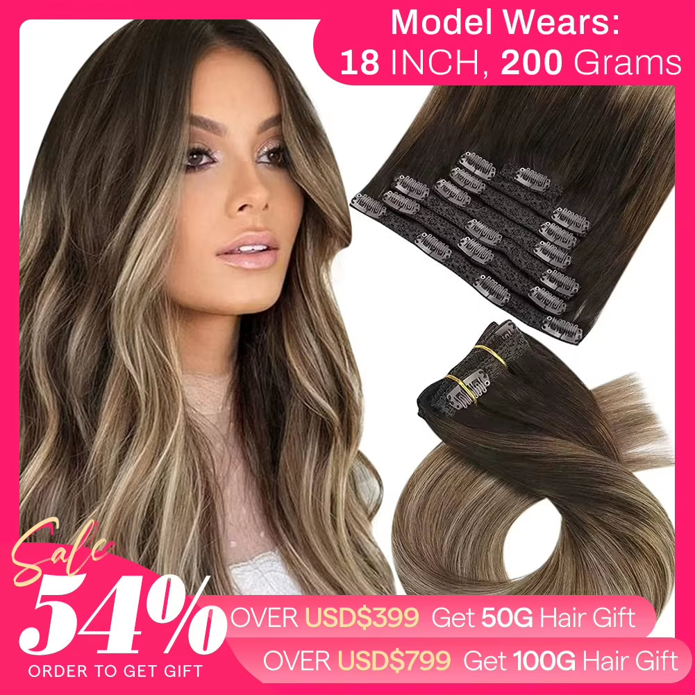 [Hot Sale]  Clip in Hair Extensions Real Natural Hair Remy Straight Set 5&7 Pcs Brazilian Clip in Human Hair Extensions