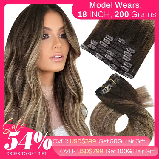 [Hot Sale]  Clip in Hair Extensions Real Natural Hair Remy Straight Set 5&7 Pcs Brazilian Clip in Human Hair Extensions