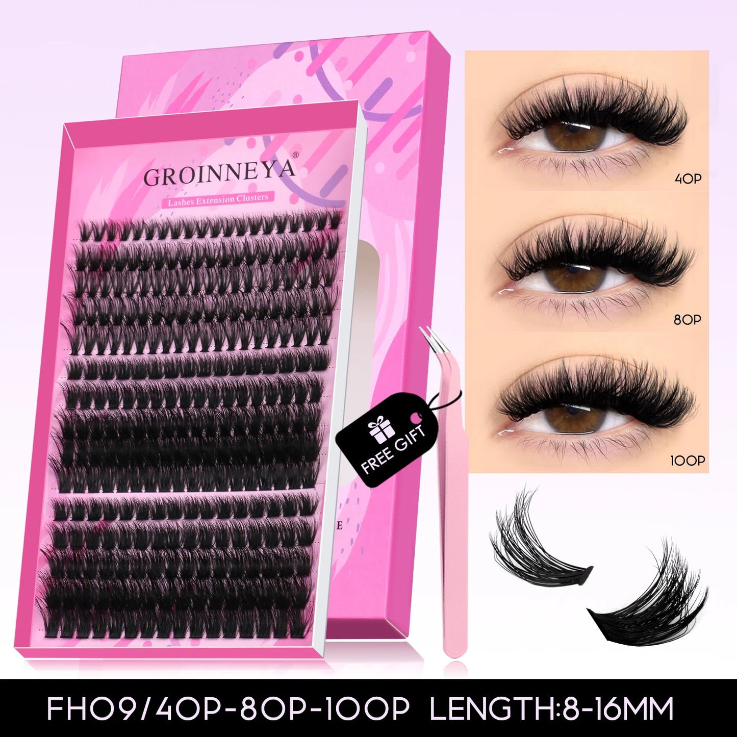 DIY Eyelashes Cluster Lashes Kit Extensions Premade Volume Eyelash Extension with Eyelash Tweezers Fake Eyelashes