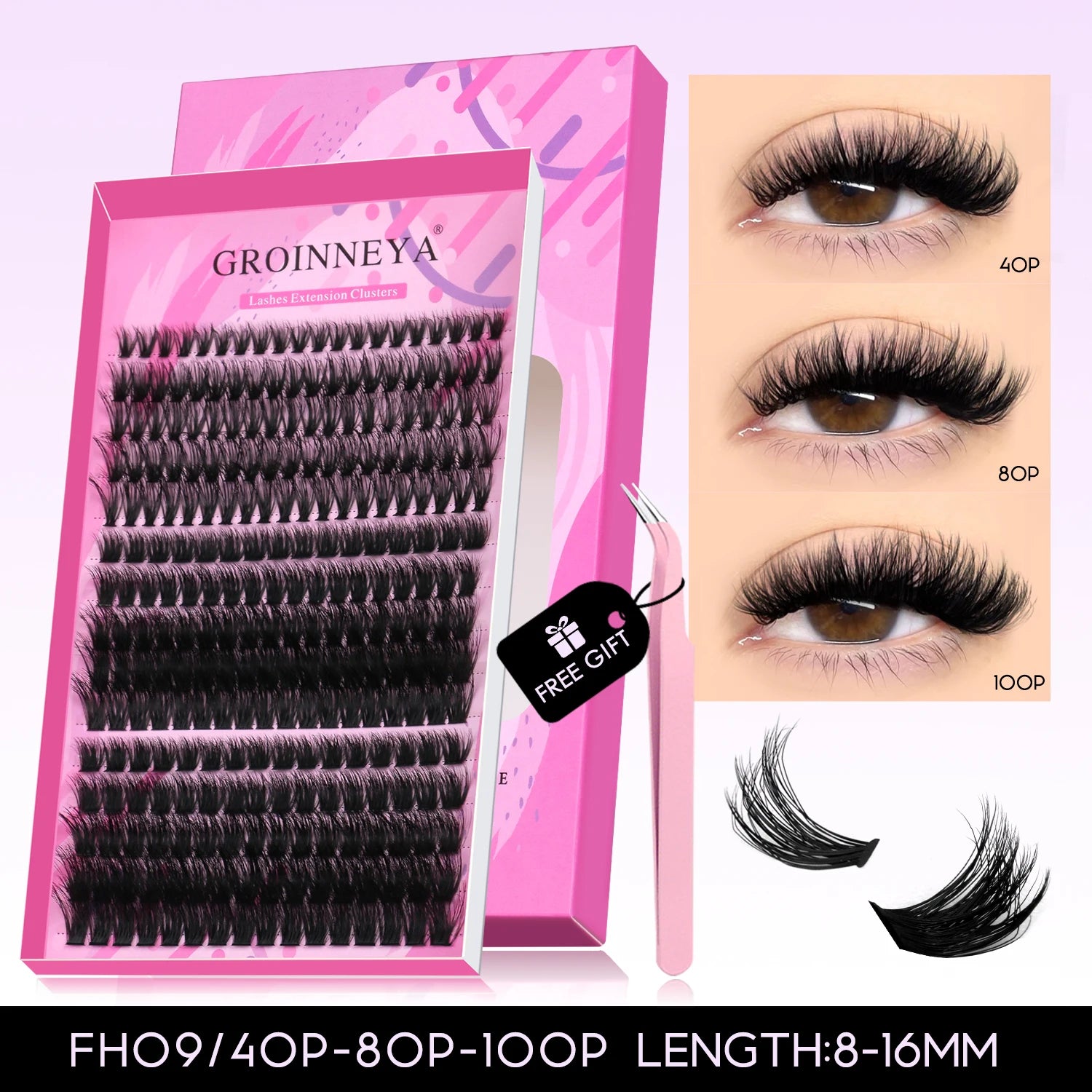 DIY Eyelashes Cluster Lashes Kit Extensions Premade Volume Eyelash Extension with Eyelash Tweezers Fake Eyelashes