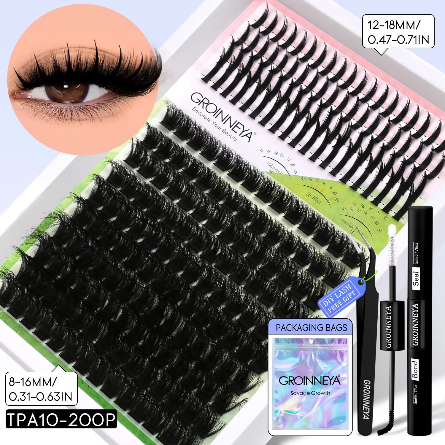 Lash Clusters Kit DIY Manga Cluster Lashes Set Spikes Lashes Cluster Extension Full Set Individual Eyelashes Makeup