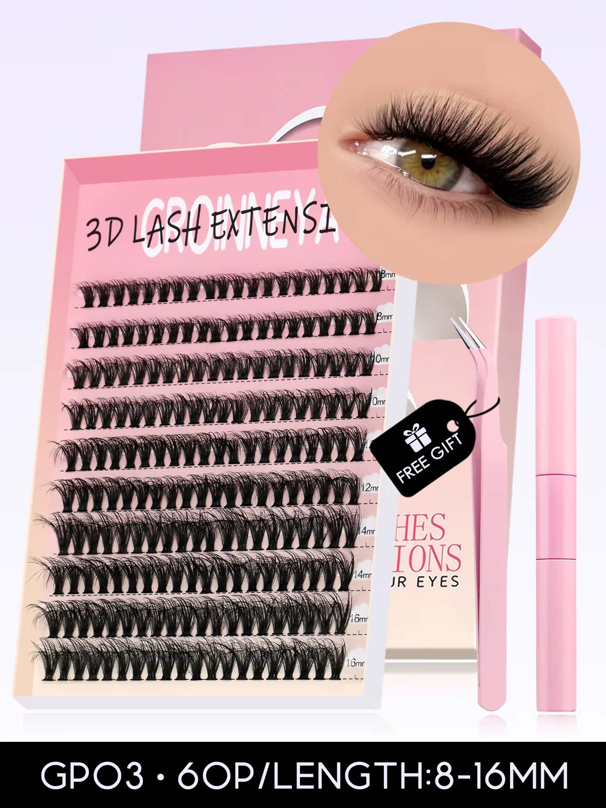 DIY Lash Kit 10-18Mm Manga Lashes Mixed Tray Lash Clusters Individual Eyelashes Kit with Lash Bond DIY Lashes