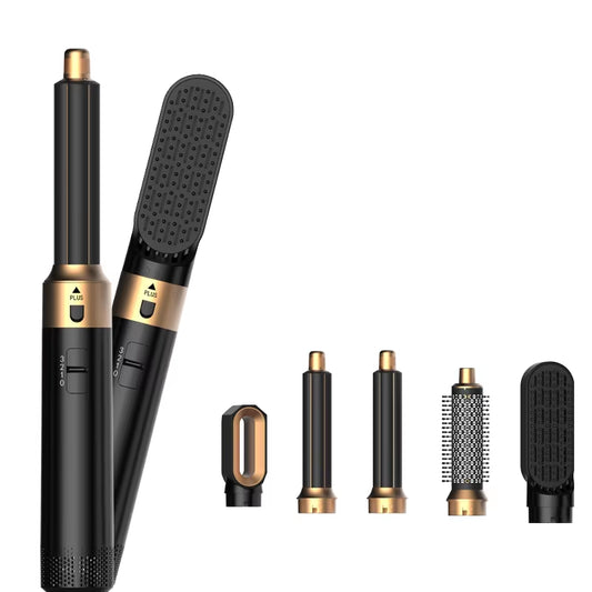 Hot Air Brush 5 in 1 Hair Dryer Set, Straightener Curler Styler Comb, Travel-Friendly Ionic Blow Dryer Brush