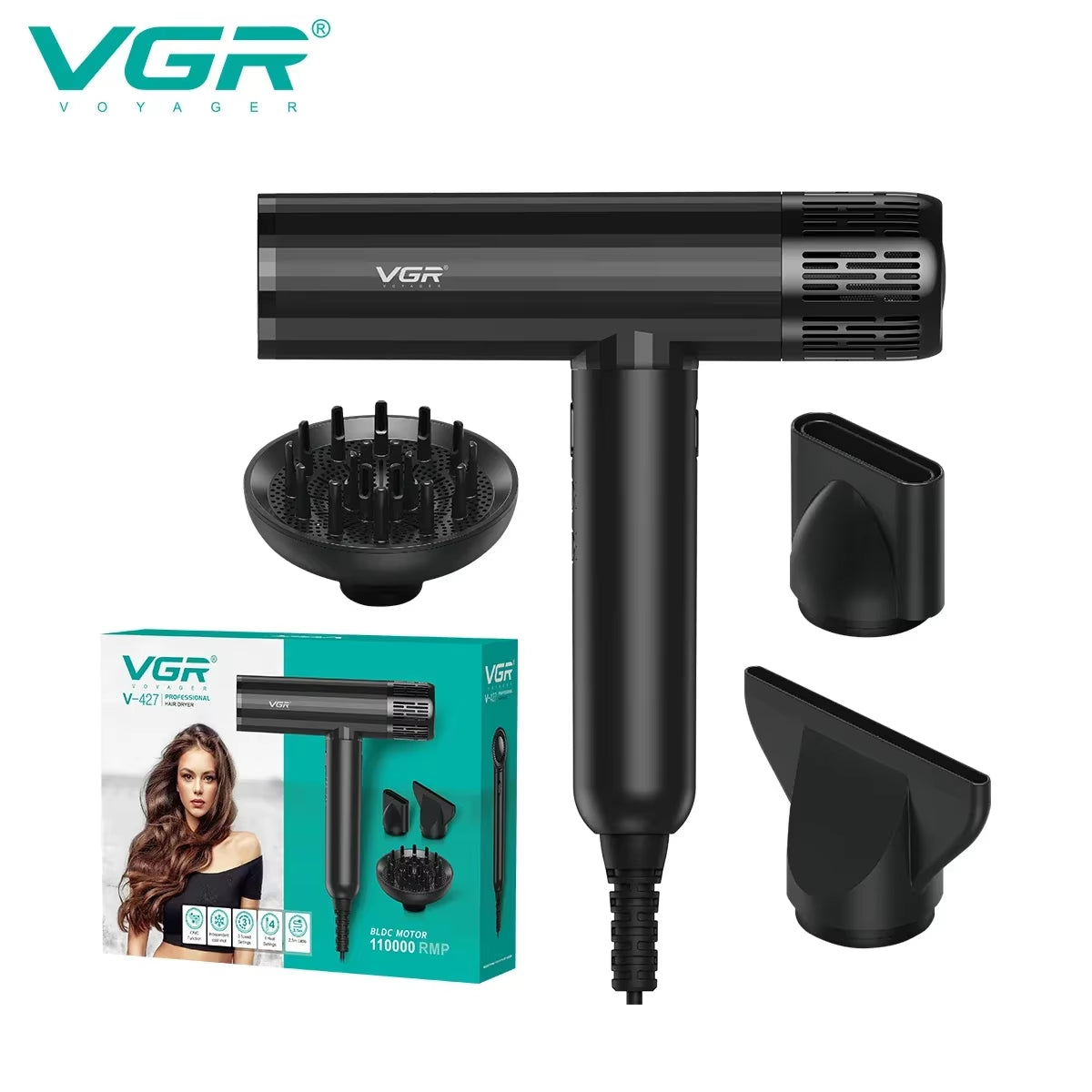 Hair Dryer Professional Air Blower Brushless Motor Hair Dryer Machine 110000 RPM Hair Dryer Negative Ion Barber Salon V-427