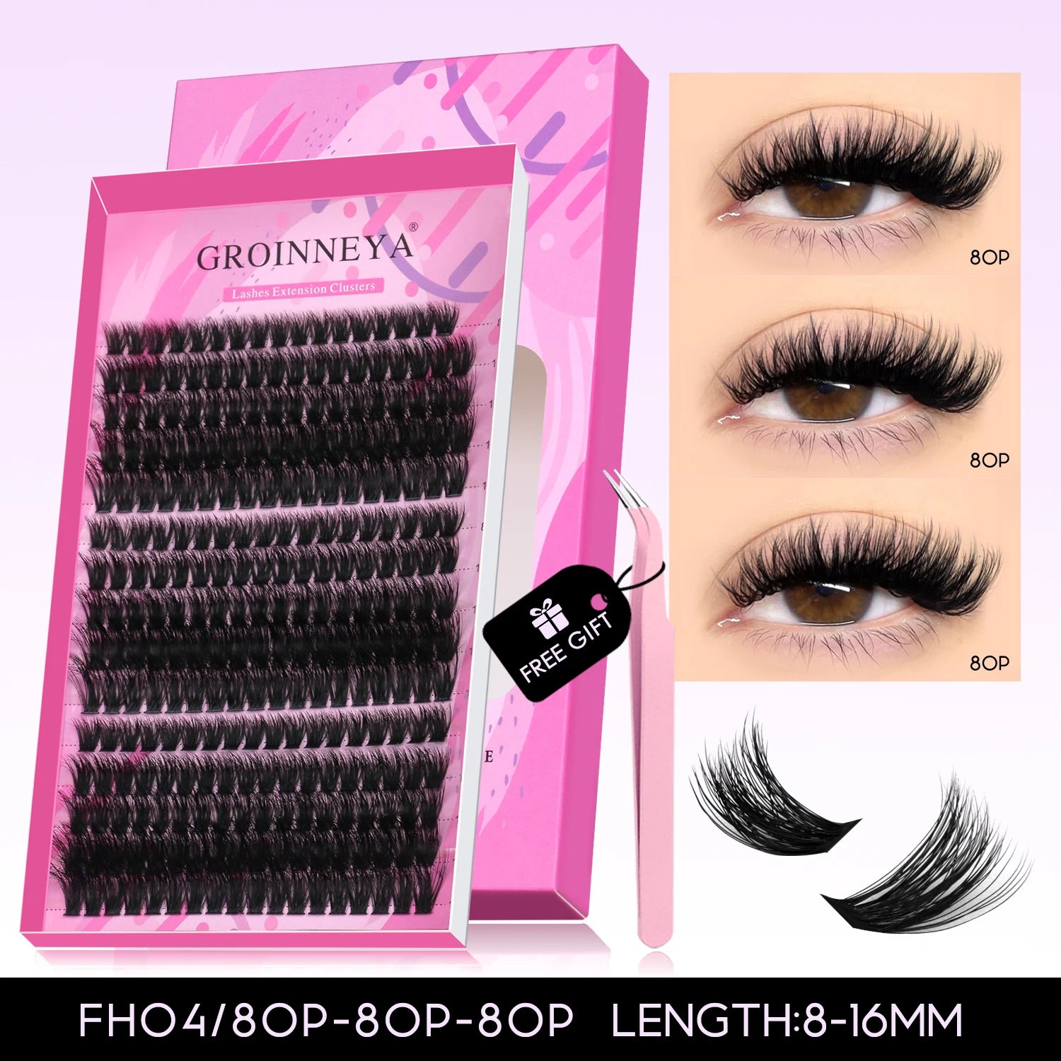 DIY Eyelashes Cluster Lashes Kit Extensions Premade Volume Eyelash Extension with Eyelash Tweezers Fake Eyelashes