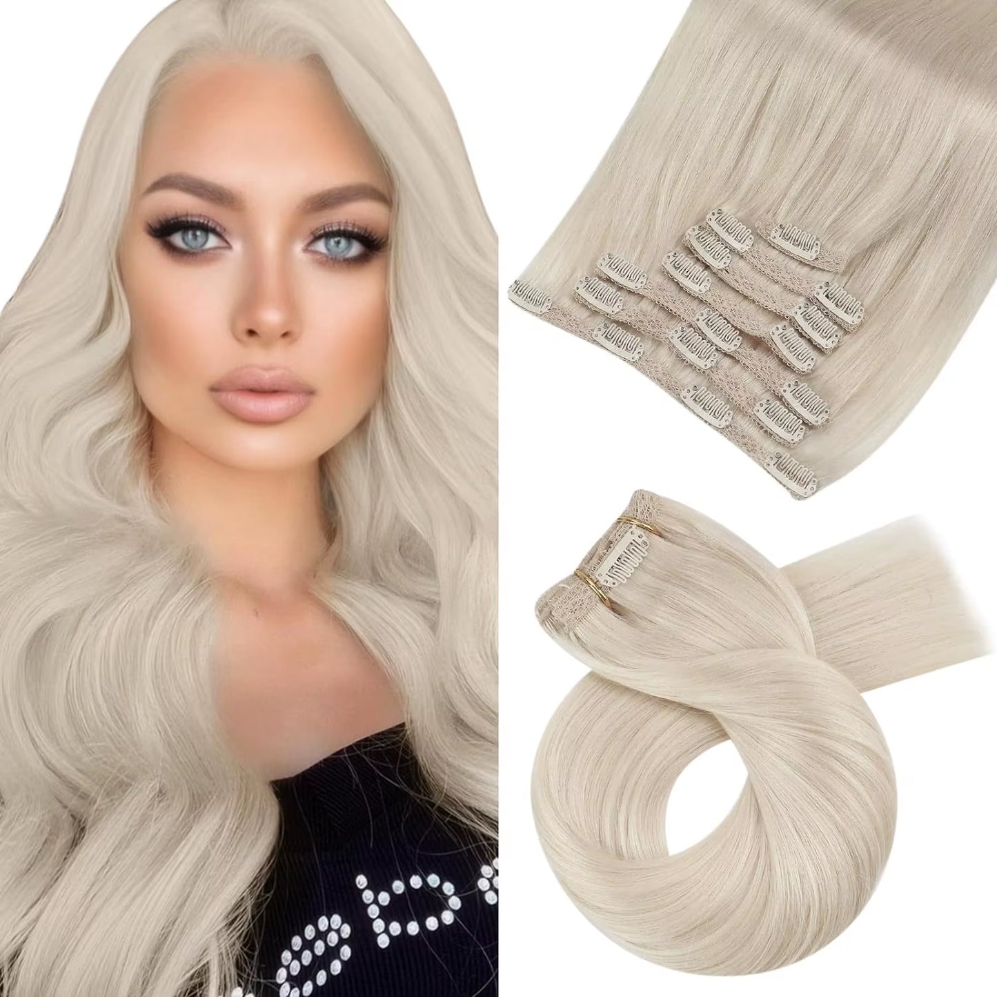 [Hot Sale]  Clip in Hair Extensions Real Natural Hair Remy Straight Set 5&7 Pcs Brazilian Clip in Human Hair Extensions