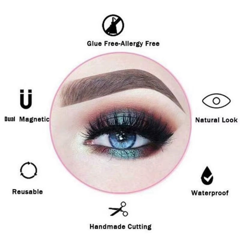 3D Dual Magnetic Eyelashes Kit with Eyelash Curler 8 Pairs Reusable Easy to Wear Fake Eye Lashes Extension Makeups Kits