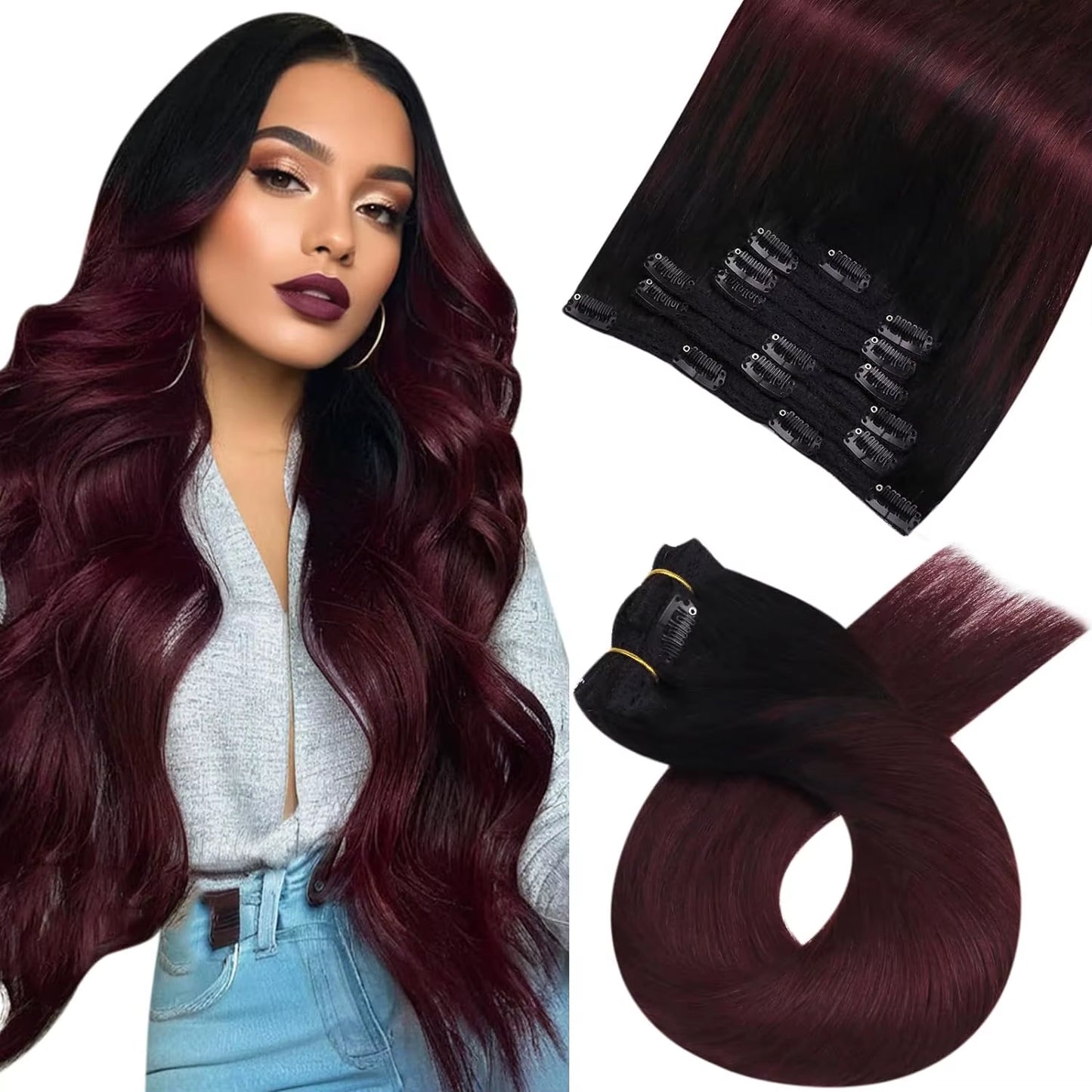 [Hot Sale]  Clip in Hair Extensions Real Natural Hair Remy Straight Set 5&7 Pcs Brazilian Clip in Human Hair Extensions