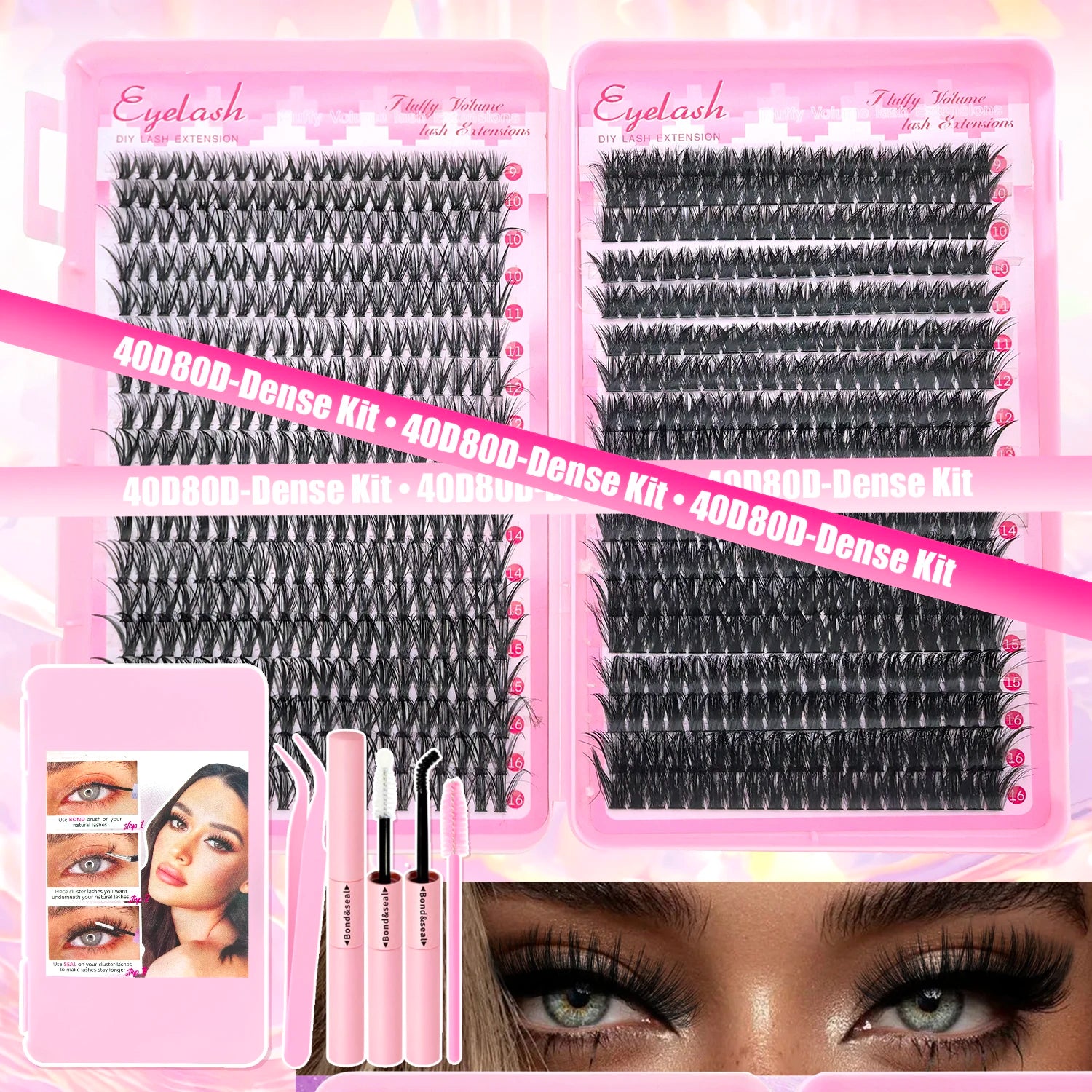 DIY Lash Extension Kit 720Pcs Lash Clusters Individual Eyelashes Kit with Lash Bond and Seal Wispy Natural Mange Lashes