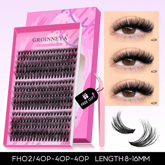 DIY Eyelashes Cluster Lashes Kit Extensions Premade Volume Eyelash Extension with Eyelash Tweezers Fake Eyelashes