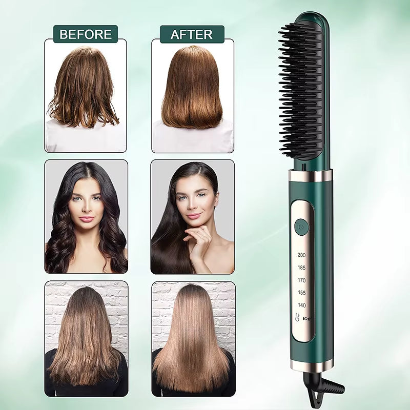 Mult-Ifunctional 2 in 1 Negative Ion Ceramic Electric Heat Brush Hair Straightener Hair Styling Tools Heating Comb