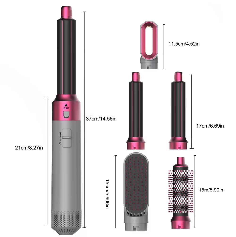 Hot Air Brush 5 in 1 Hair Dryer Set, Straightener Curler Styler Comb, Travel-Friendly Ionic Blow Dryer Brush